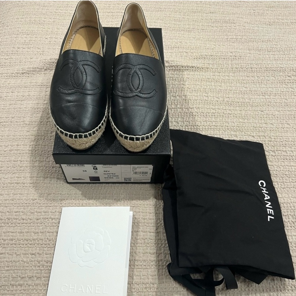 Chanel Black Lambskin Espadrilles 
Size 38